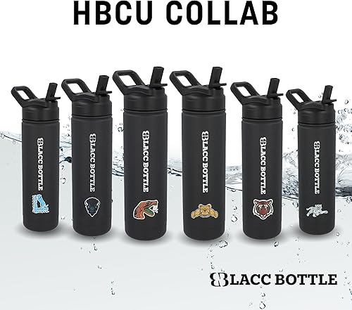 Miniatura 5 de BLACC Bottle Botella de agua con licencia oficial de la universidad universitaria con tapa de pajilla, termo de acero inoxidable aislado  Colección