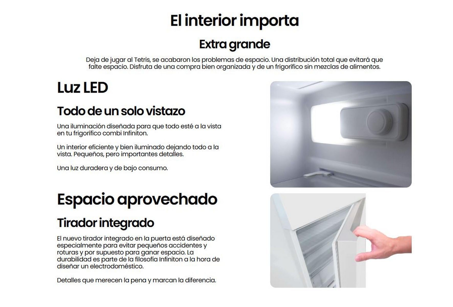 INFINITON Frigorifico Combi FGC-210C14BEZ, 205 Litros, 144 cm de Altura, Fast Freezing, LED Interior, Tirador integrado, E, Blanco