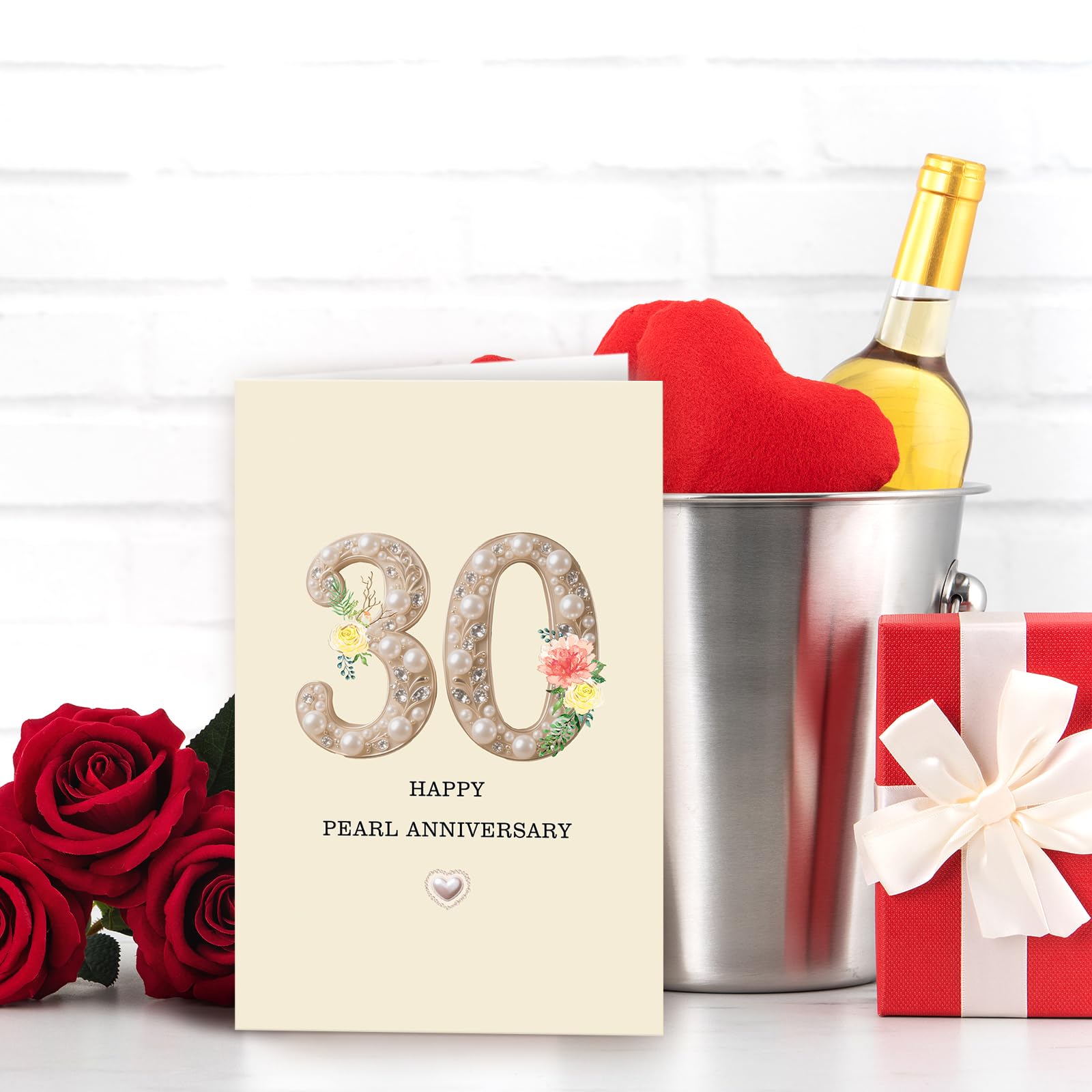 Tarjeta de 30 aniversario, regalo de 30 aniversario de boda, regalo de tarjeta de aniversario de 30 años, aniversario de perlas felices, 8 x 5.3 pulgadas, doble cara
