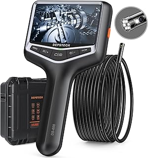 DEPSTECH Dual Lens Borescope, 1080P Handheld Endoscope Camera with light, 4.3" Inspection Camera with Dual Split-Screen Recording, 7.9mm Scope Camera, Detachable Gooseneck Cable, Sturdy case，32GB Card