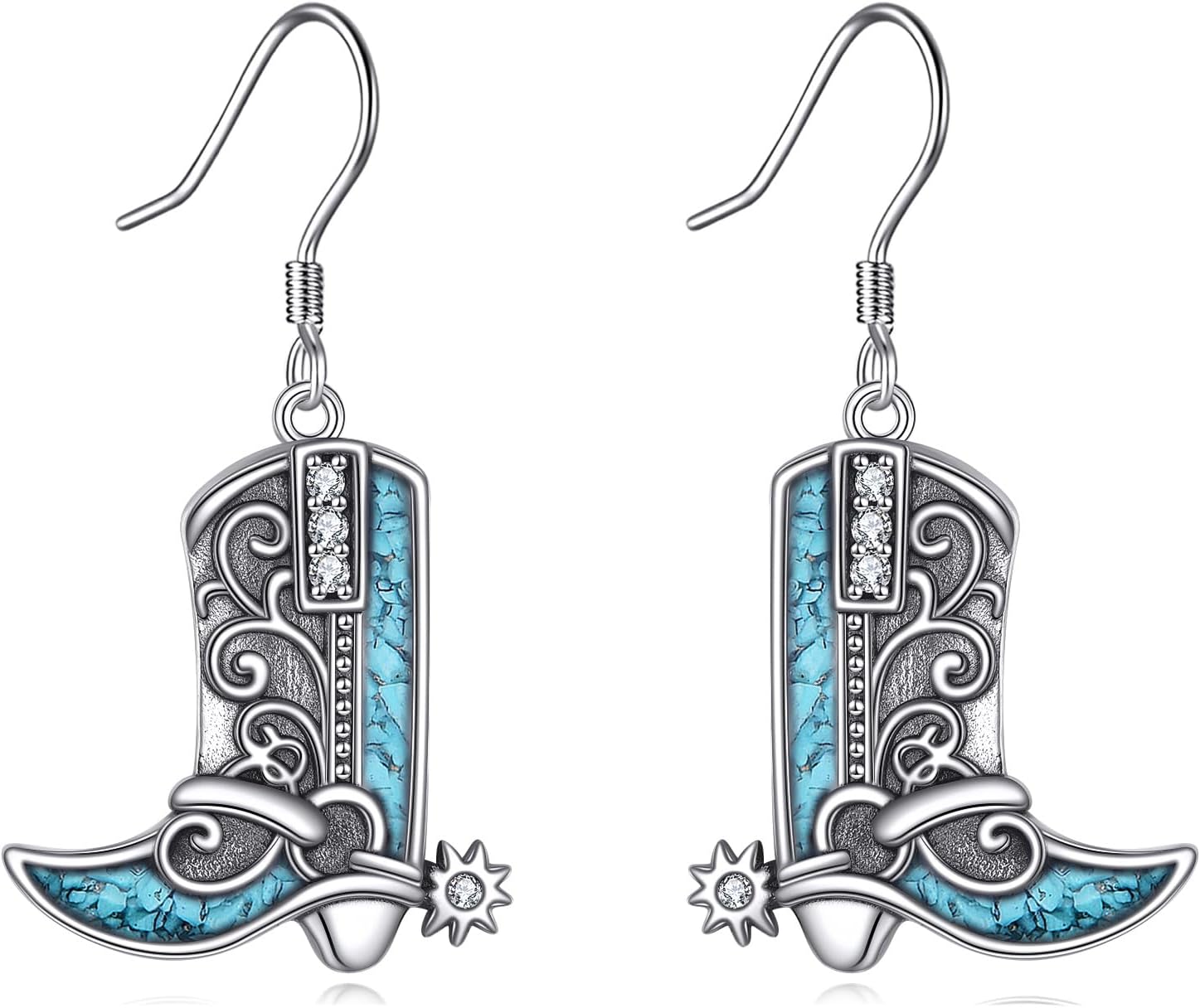 YAFEINI Cowgirl Earrings 925 Sterling Silver Origami Turquoise Western West Cowgirl Texas Boots Hat Cow Earrings Vintage Cowgboy Dangle Drop Earrings Boho Jewelry Gift for Women