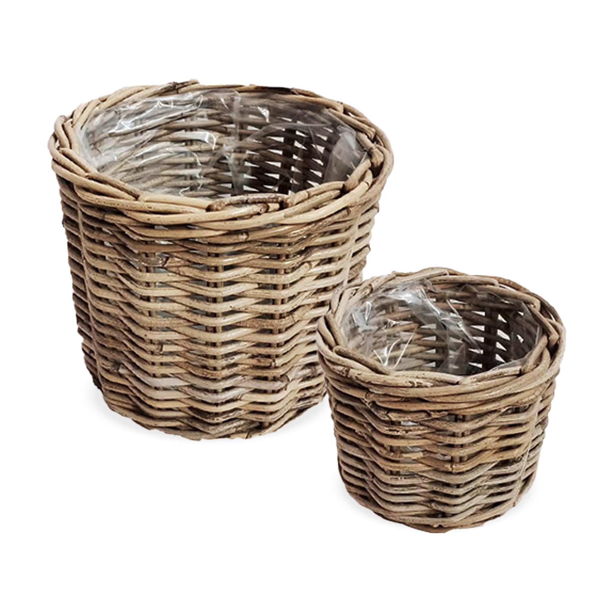 matches21 HOME & HOBBY Lot de 2 bacs à plantes, diamètre : 20 x 16 cm et 30 x 26 cm, en rotin, avec film pour l'intérieur et l'extérieur