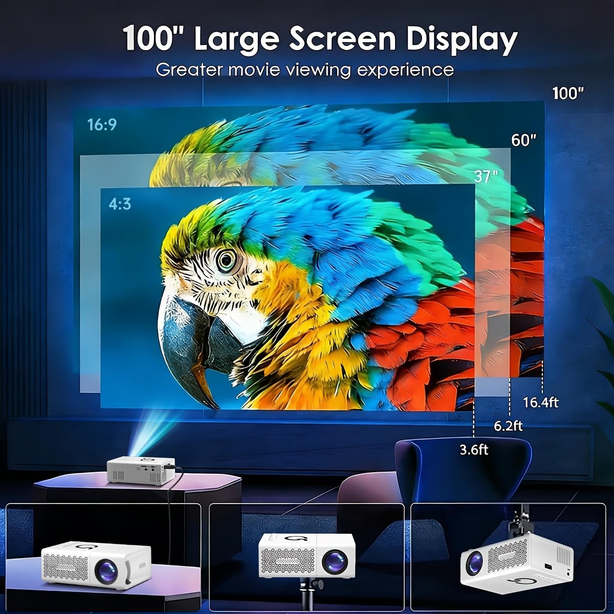 Il proiettore portatile supporta la decodifica 720P e la connettività USB, include telecomando compatibile con smartphone e display LCD, risoluzione locale 480p, dispositivo di proiezione in stile