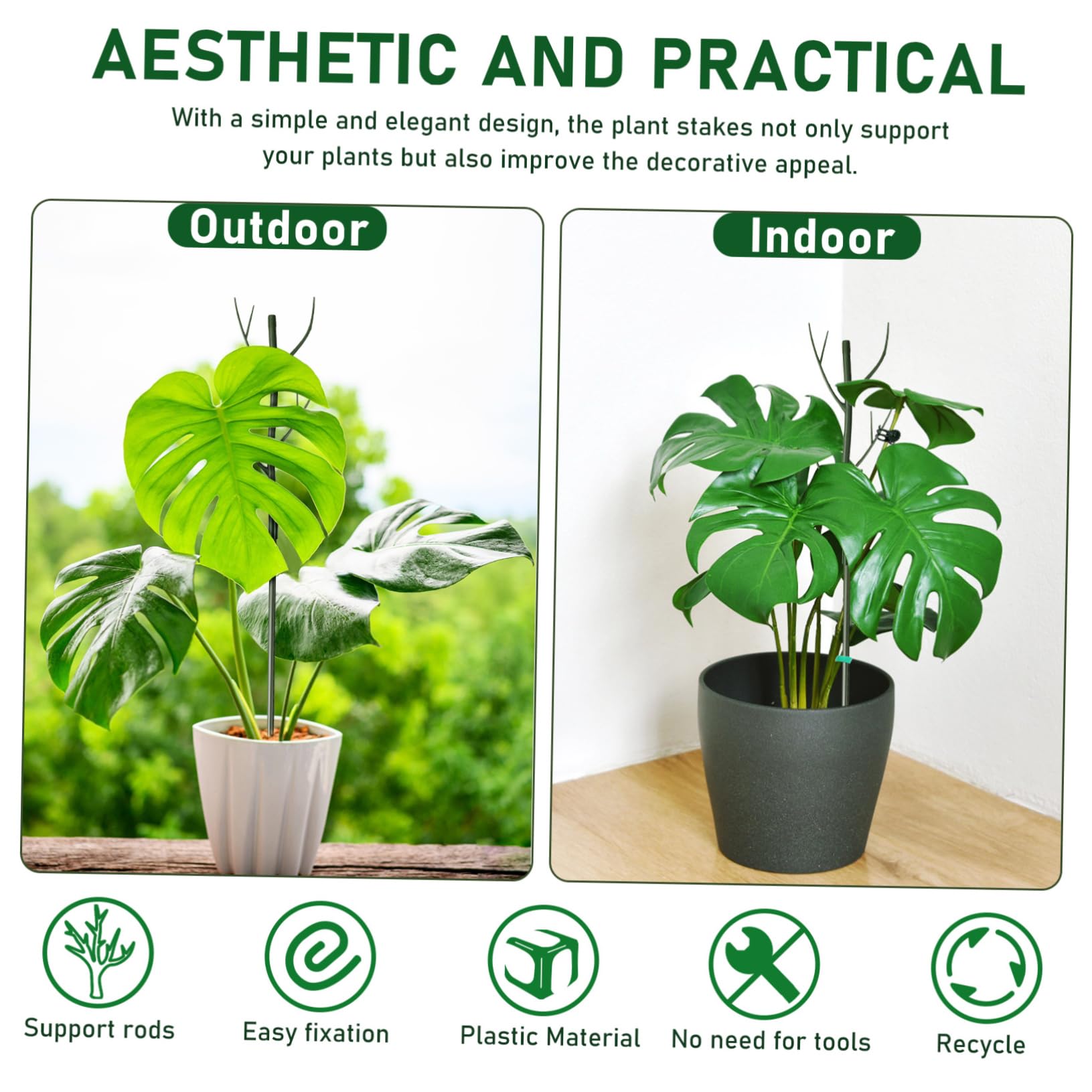 iplusmile Tuteurs de Jardin pour Monstera, Support pour Plantes Hautes, Plastique Vert, Extensible et Robuste, 1 Set pour Intérieur et Jardin