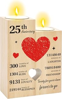 25th Anniversary Wedding Gifts for Wife - Couples Gifts Candlestick Heart Shaped Candle Holders Wedding Anniversary Birthday Gift for Wife from Husband Twenty-Five Years Gift for Her