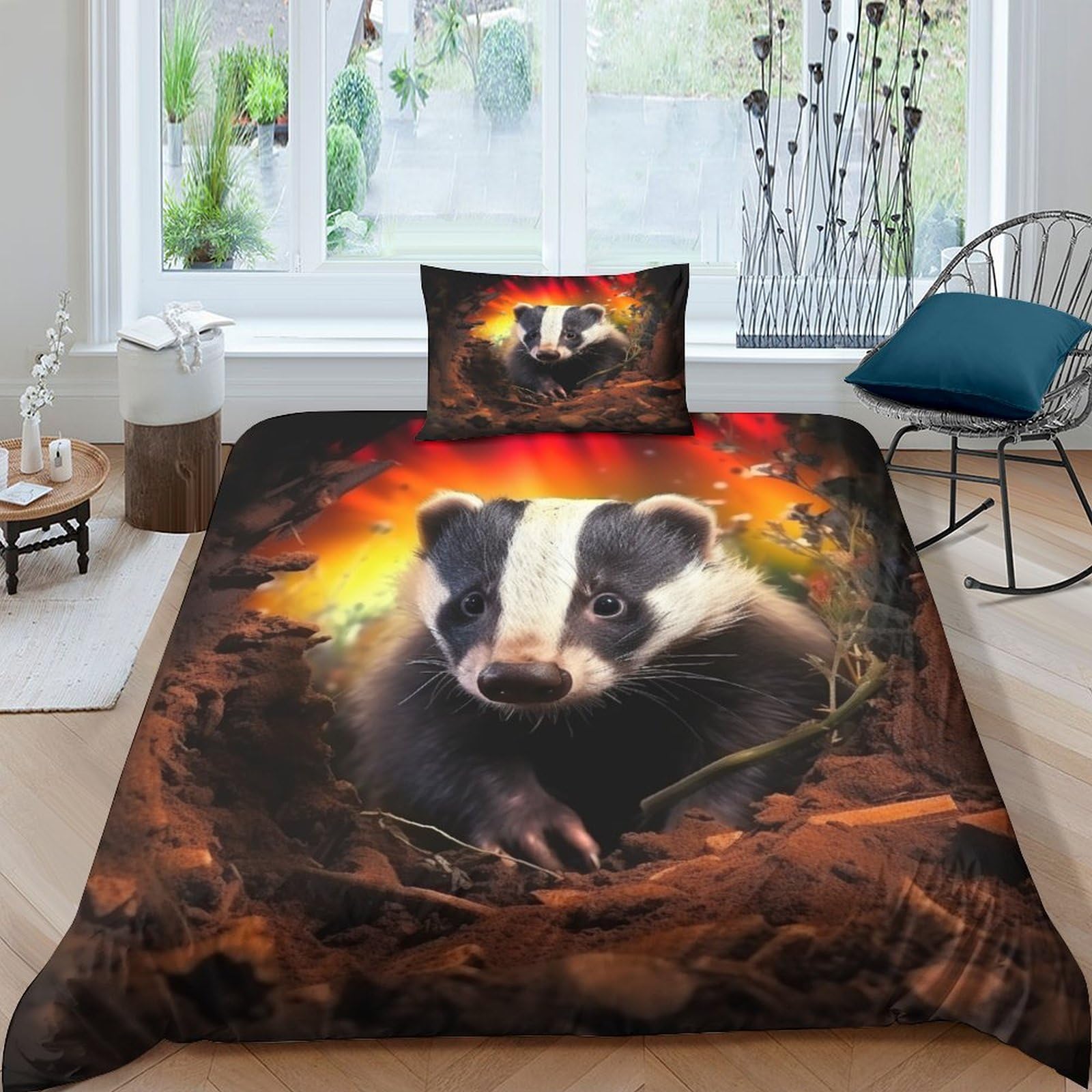 Housse de couette Blaireau fermeture éclair pour lit enfant et adulte