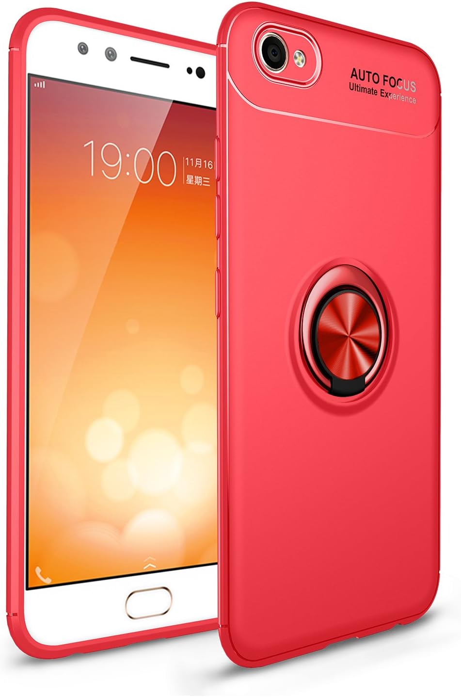 cuzz Case for VIVO V5 Plus.with [ Tempered Glass Screen Protector] 360 degree rotating Ring Holder car phone holder ultra slim TPU Silicon -Red