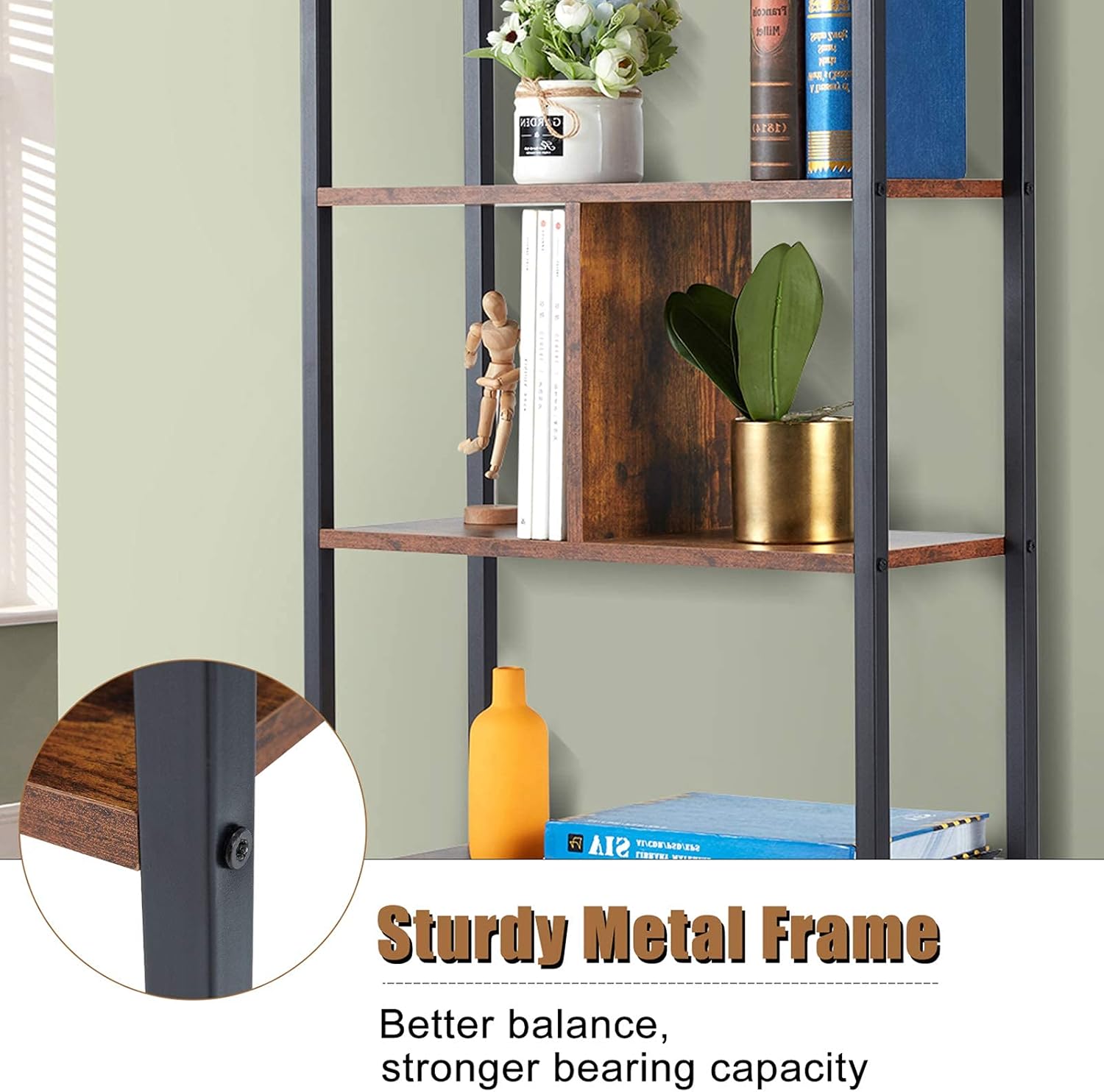 ECOTOUGE Bookcase with 3 Drawers, Wooden Storage Rack Shelves with Open Back, Stable Metal Frame Shelves Organizer, Industrial Style Cabinet for Books, Decorations in Living Room, Office, Brown : Home & Kitchen