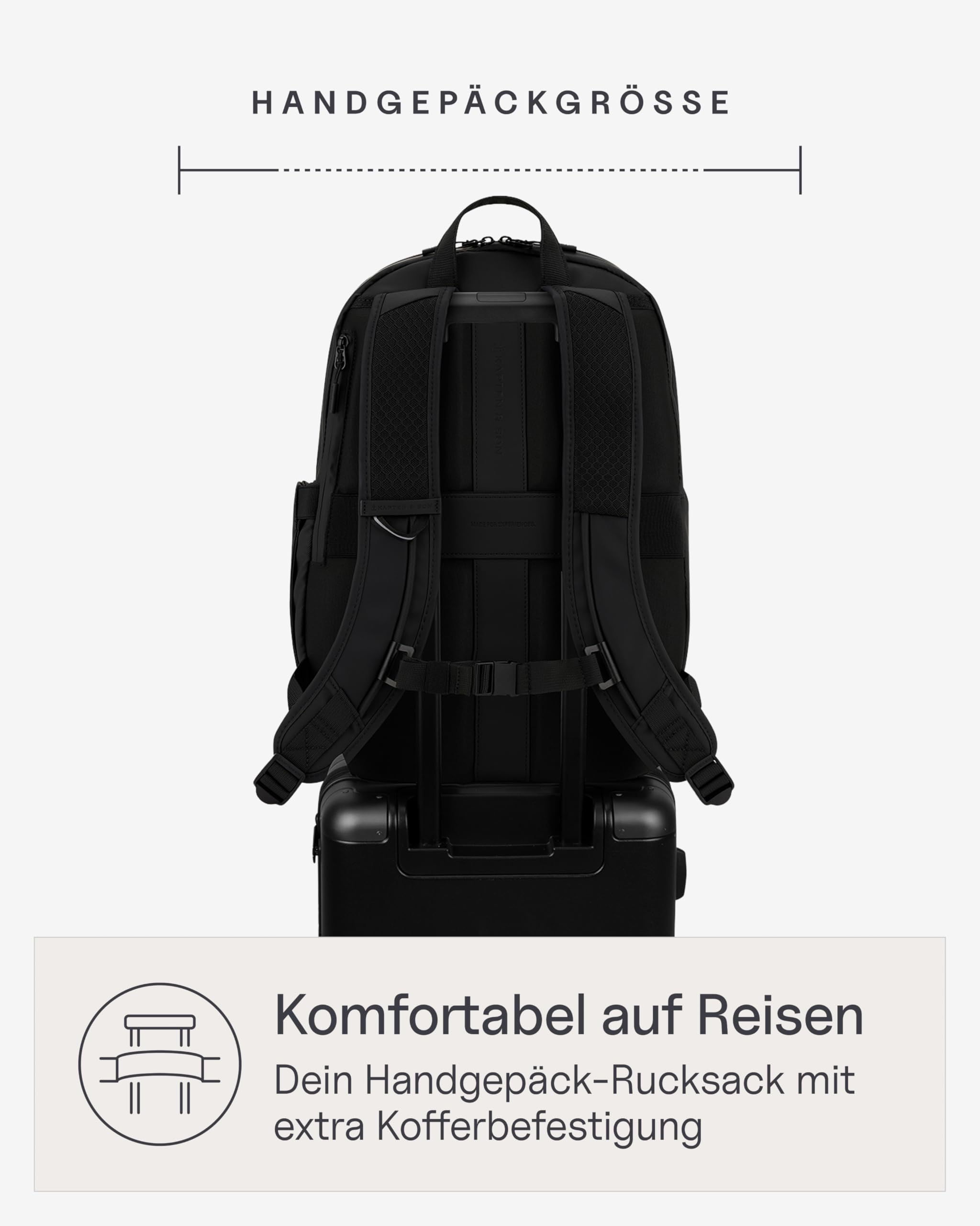 Kapten & Son Rucksack Oslo All Black 18L | Rucksack Herren Schwarz | 16 Zoll Laptopfach, Handgepäck-Größe & Kofferbefestigung | Ergonomisch & Wasserabweisend mit Schlüsselkarabiner
