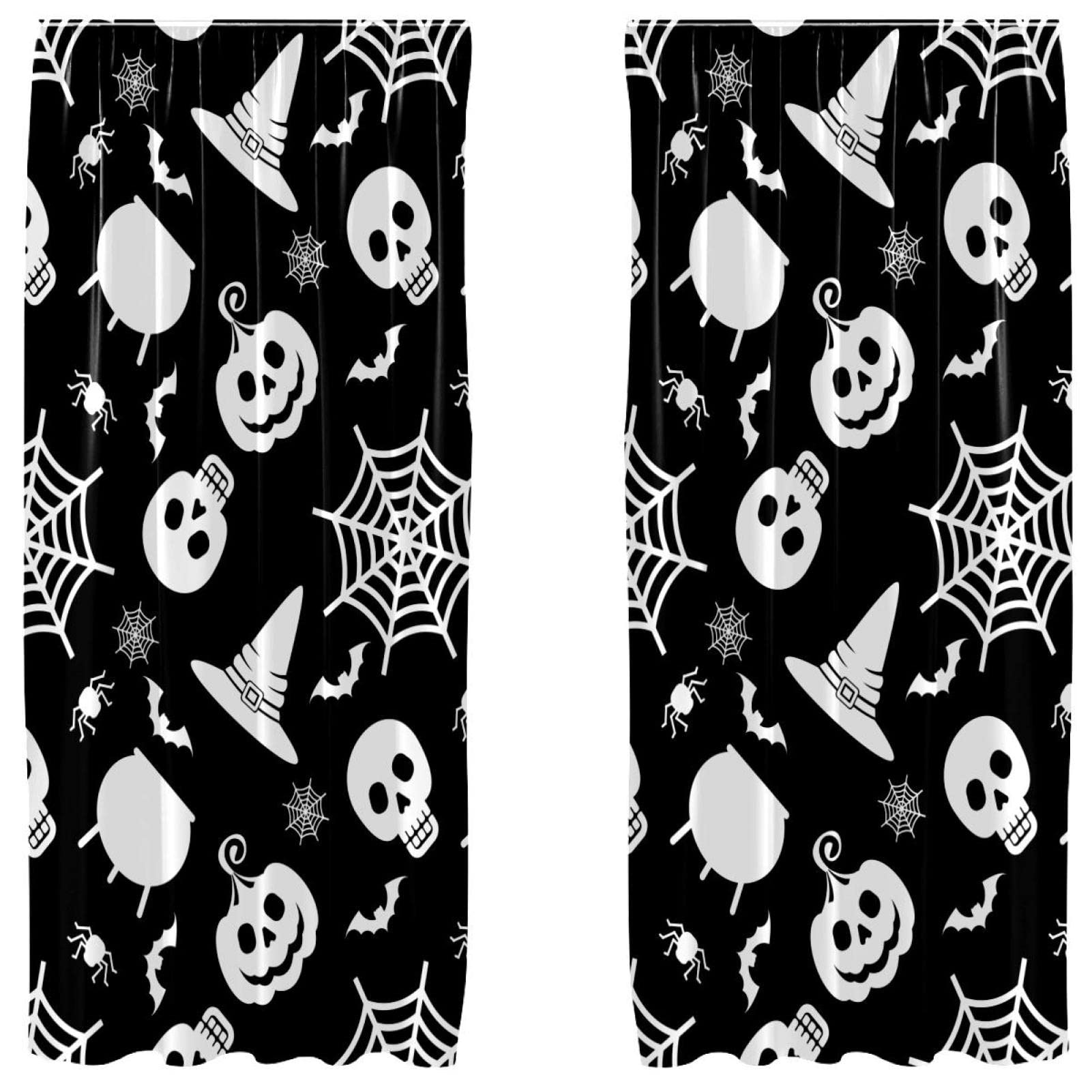 Cortinas de Halloween de calabaza y calavera de 55 x 84 pulgadas para salón y dormitorio (2 paneles)