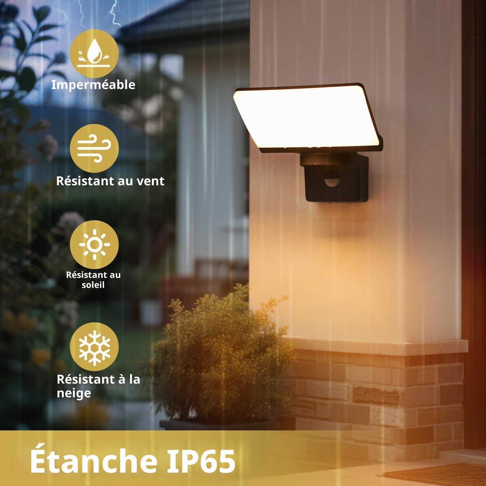 YindaLux 14W Lampe d'extérieur avec détecteur de mouvement Noir, IP65 Applique Murale Extérieur/Intérieur, 3000K Lampe d'extérieur avec Panneau LED Orientable, Applique Murale pour Terrasse