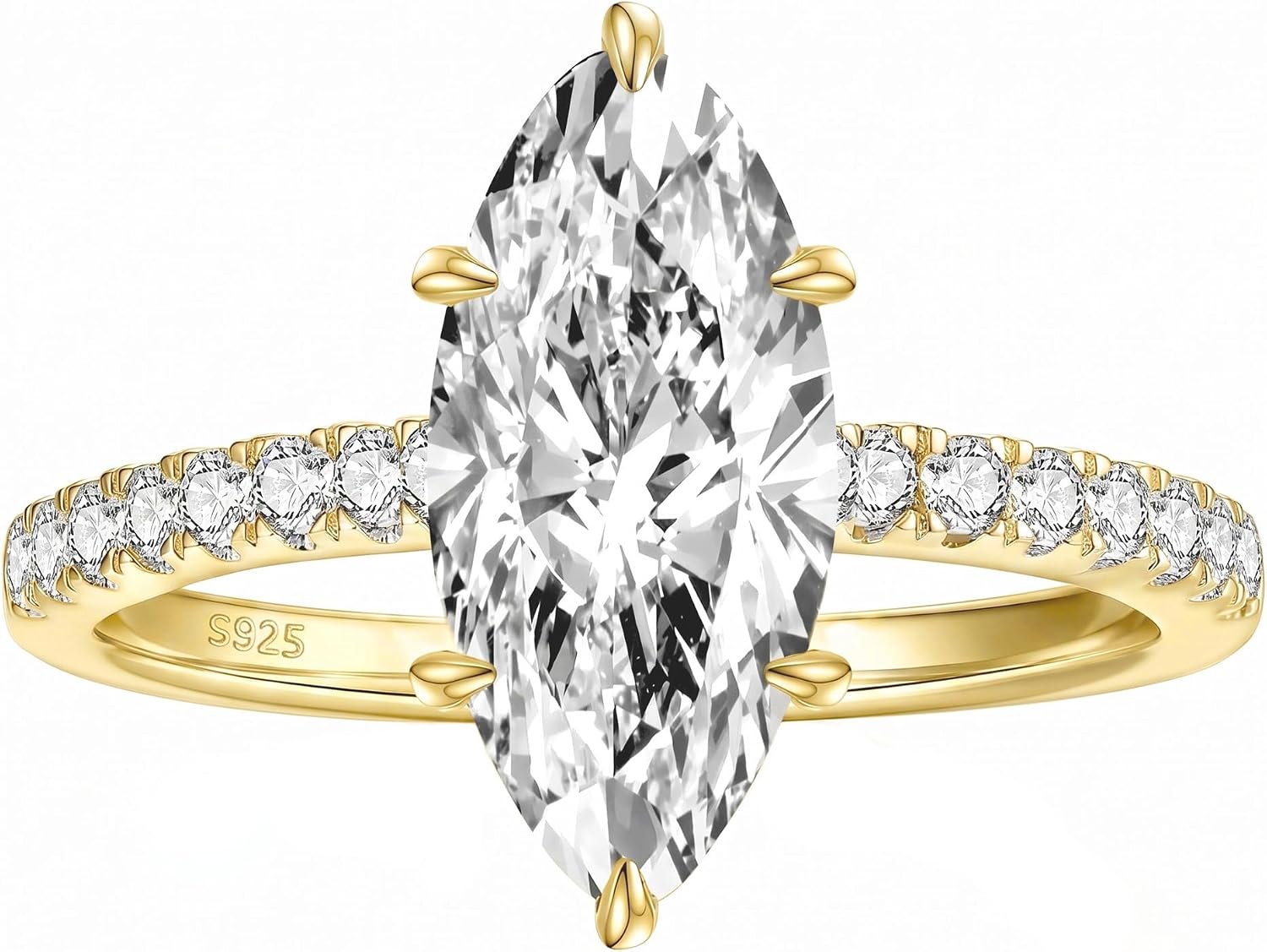S925 Silver 2CT Elongated Marquise Engagement Ring Promise Ring