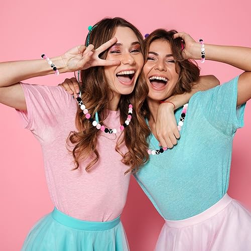 Miniatura 6 de Waline - 105 cuentas de silicona con estampado de vaca con cuerda, cuentas redondas rosas y negras de 0.47 pulgadas (0.472 in), para manualidades,