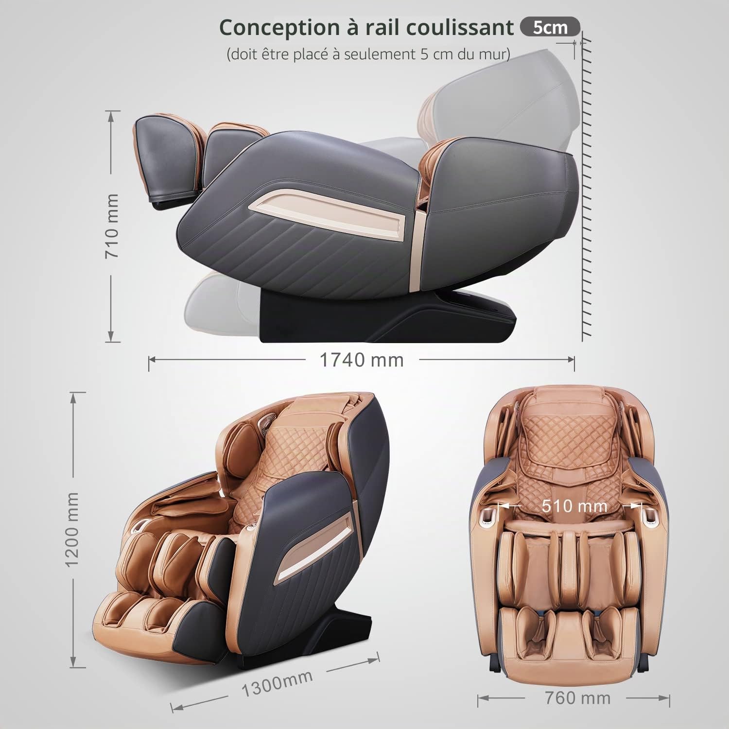 Fauteuil de Massage Shiatsu Aspria A350 Zero-gravity Fauteuil Massant Inclinable Masseur Chauffant du Corps Entier, Technique de Massage Bionique, Siège Relax électrique pour Domicile Bureaux Hôtels