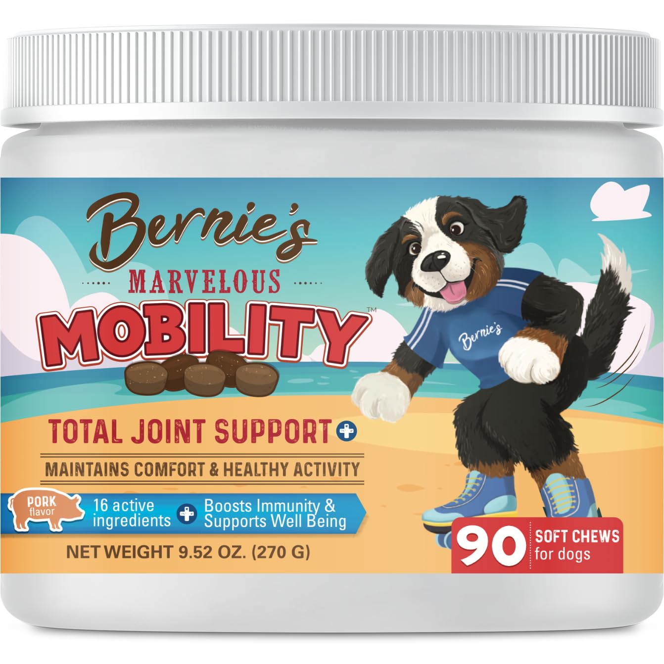 Bernie's Marvelous Mobility - Daily Total Joint Support for Dogs - 90 Soft Chews - Maintain & Rebuild Mobility, Supports Joint Tissue Health