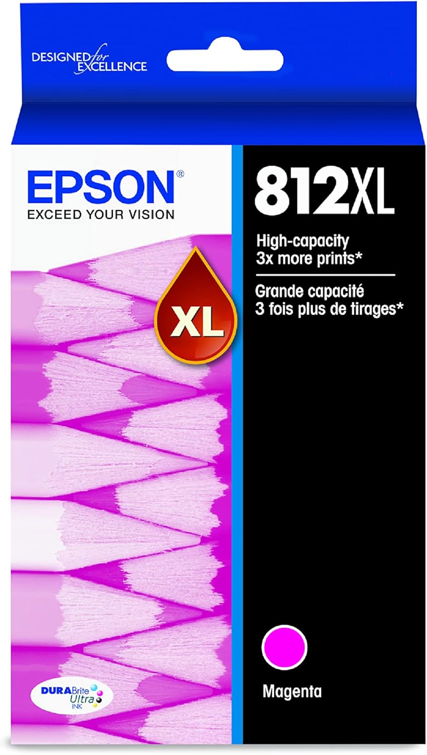 EPSON 812 DURABrite Ultra Ink High Capacity Magenta Cartridge (T812XL320-S) Works with WorkForce Pro WF-7310, WF-7820, WF-7840, WorkForce EC-C7000