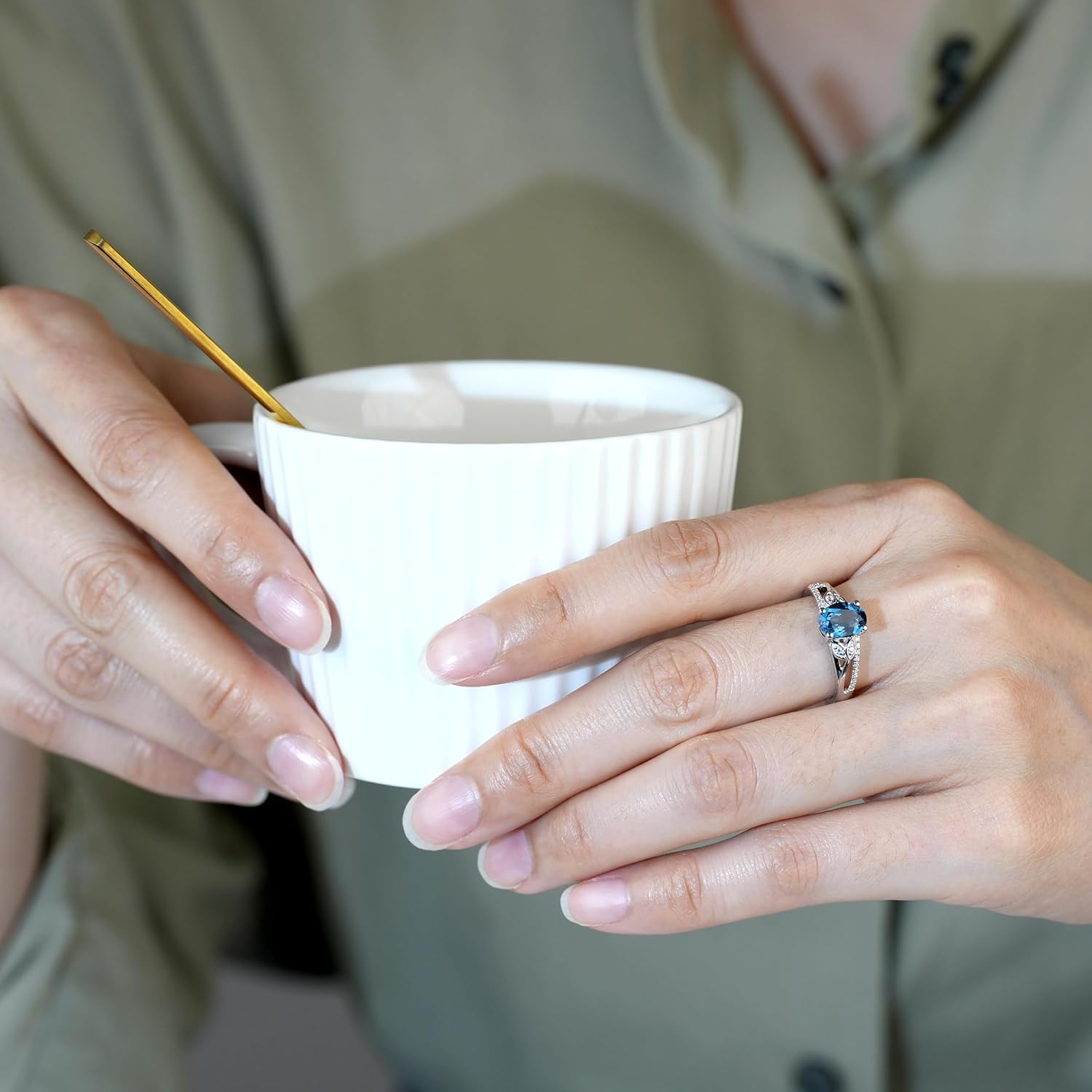 925 Sterling Silver Oval Shaped 8X6 MM Gemstone Ring Leaf Engagement Ring for Women Jewelry - Image 6