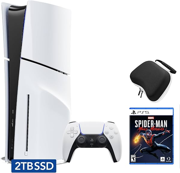 PlayStation 5 Slim Disco 2TB SSD Edición Bundle con Spider-Man: Miles Morales y Estuche para Control - Blanco, Consola de Juegos PS5 Slim Disco con SSD Ultra Rápido Mejorado de 2TB, Control Inalámbrico con Retroalimentación Háptica y Estuche [videojuego] [videojuego] [videojuego]