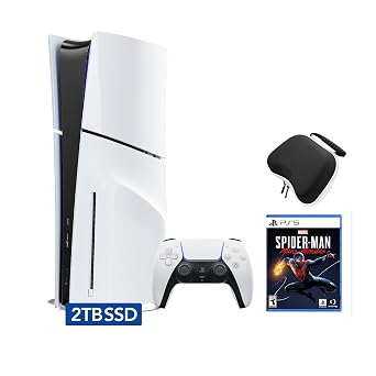 PlayStation 5 Slim Disc 2TB SSD Edition Bundle with Spider-Man Miles Morales and Controller Case - White, Upgraded 2TB Ultra Fast SSD PS5 Slim Disc Gaming Console Bundle with Haptic Feedback Wireless Controller and Case [video game] [video game] [video ga