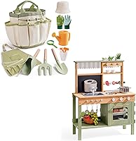 Vista 1 de ROBOTIME Mud Kitchen & Kids Juego de herramientas de jardinería – Cocina de madera al aire libre con fregadero, parrilla y accesorios de simulación
