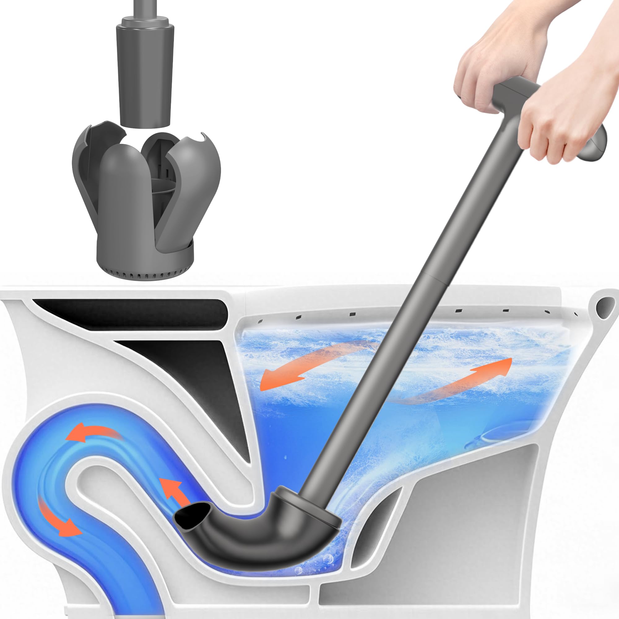 Cinola Upgraded Toilet Plunger with Holder, Wall Mounted Toilet Bowl Plunger with Hideaway Caddy, Dual Handle Plunger for Bathroom Built-in Drip Tray, RV Bathroom Accessories