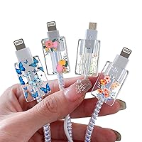 Vista 9 de Lindo protector de dibujos animados para cargador de iPhone, kawaii, amor, corazón, vaca, panda, patrón único, juego de 4 protectores de cables