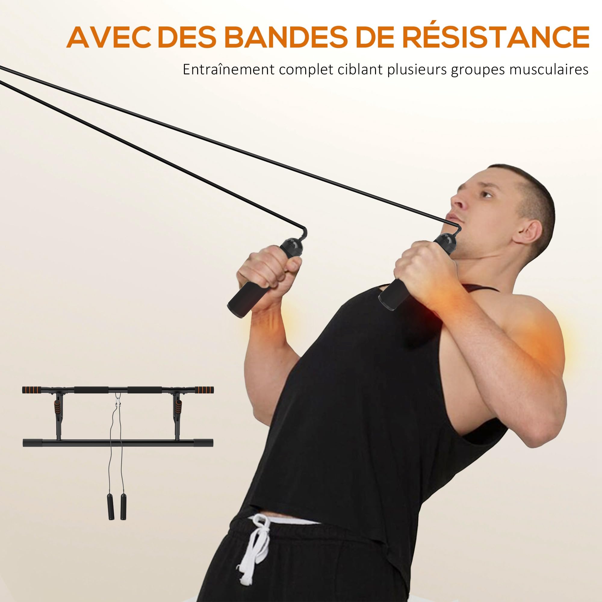 Barre Traction Domicile Sport Barre De Traction SPORTNOW Pour Porte - Max 150kg | Bandes Résistance Incluses | Gym Maison, Poignées Mousse Chaise Romaine