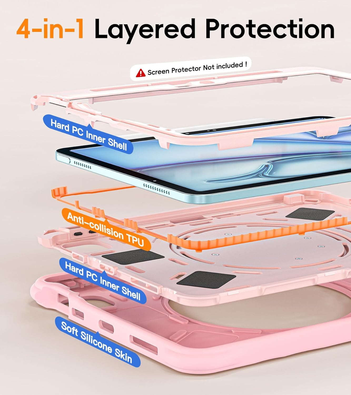 Batyue for iPad Air 11 Inch Case M4/M3/M2 (2026/2025/2024), iPad Air 5th/4th Gen 10.9 Inch(2022/2020), iPad Pro 11-inch 4th/3rd/2nd/1st Proof Girl Cover with Pencil Holder,Kickstand & Strap,Pink