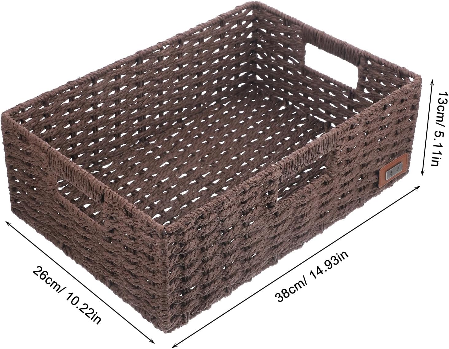Mobestech Woven Storage Basket with Handles, Small Rustic Desktop Organizer, Decorative Hollow Sundry Container for Bathroom and Home Storage, Brown Rattan Shelf Basket