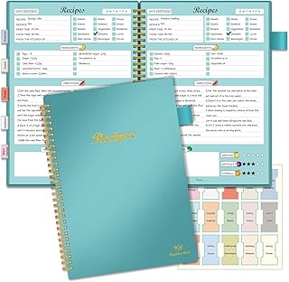 Regolden-Book Recipe Book to Write in Your Own Recipes, Blank Recipe Notebook with 15 Tabs for Family Cooking Lover, 120 Pages Recipe Organizer, 7 x 10'', Teal (B5)
