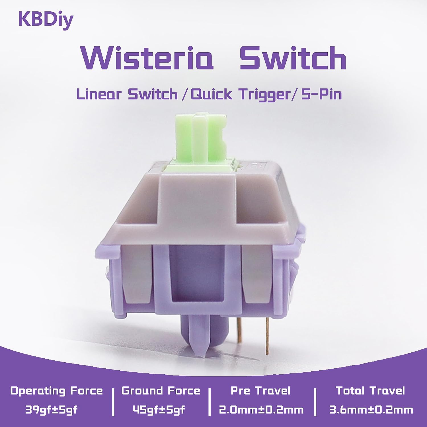 KBDiy 35pcs Wisteria Keyboard Switch for Mechanical Gaming Keyboard, 5-Pin 39gf Linear Switches
