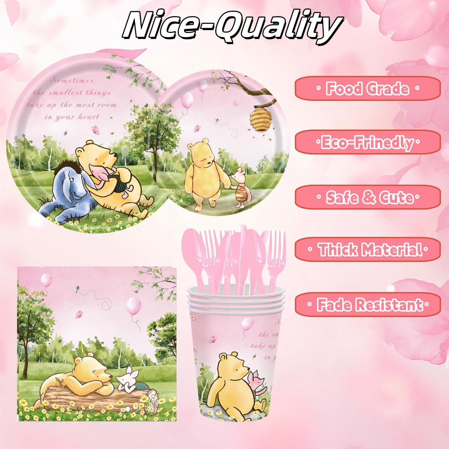 175PCS Pink Winnie Baby Shower Decorations Pooh Paper Plates and Napkins Cups Girls Birthday Party Supplies Tableware Dinnerware Set (25 Guest)