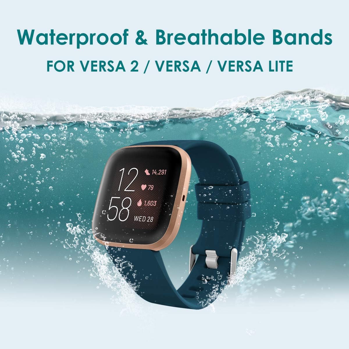 CAVN 4-Pack Sport Bands Compatible with Fitbit Versa 2/Versa/Versa Lite, Silicone Bands for Women Men, Replacement Wristband Watch Strap Accessories, White/Black/Purple/Teal Blue, L (6.5''-8.9'')