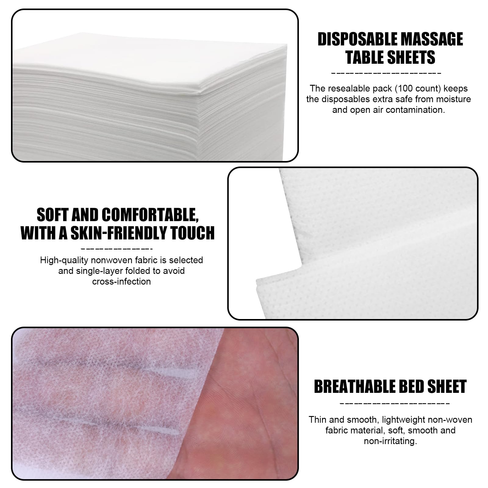 BAIFULAI Lot de 100 draps de lit jetables pour table de massage : 180 x 80 cm Drap housse jetable doux pour la peau Housse de table de massage en tissu non tissé pour salon de beauté, spa, massage