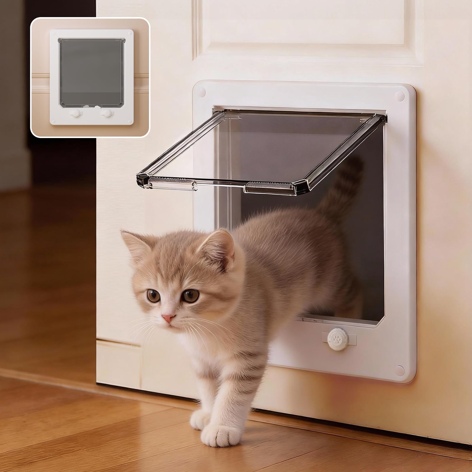 LIBBEPET Cat Door Interior Door, Indoor Cat Doors, Medium Pet Doors for Cats Up to 13 lbs(Frame Size 7.5" x 8.7"), Upgraded 4 Way Locking Kitty Door