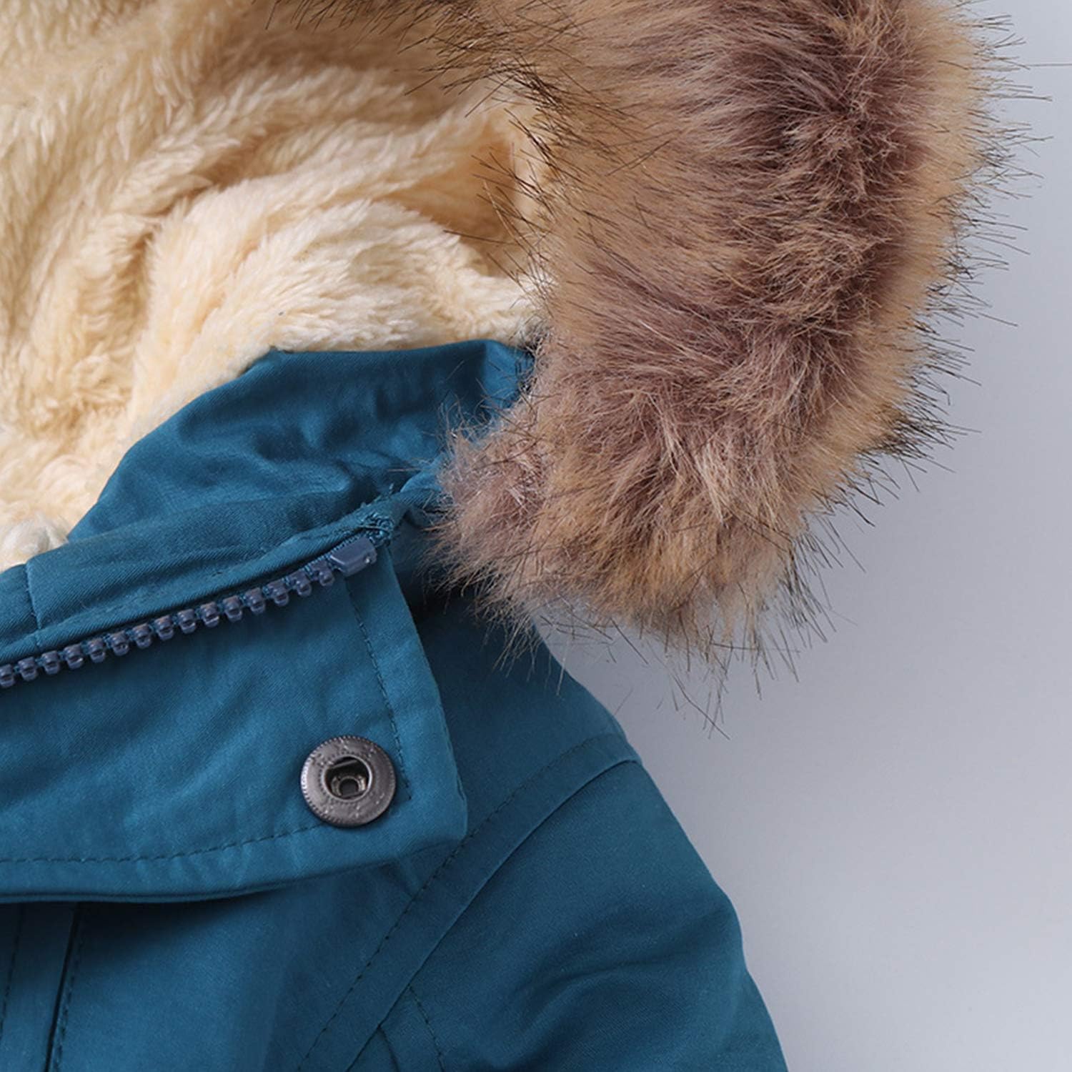 Evelin LEE Kids Boys Faux Fur Collar Hooded Zip Up Jacket Fleece Lined Winter Warm Outerwear Coat Blue
