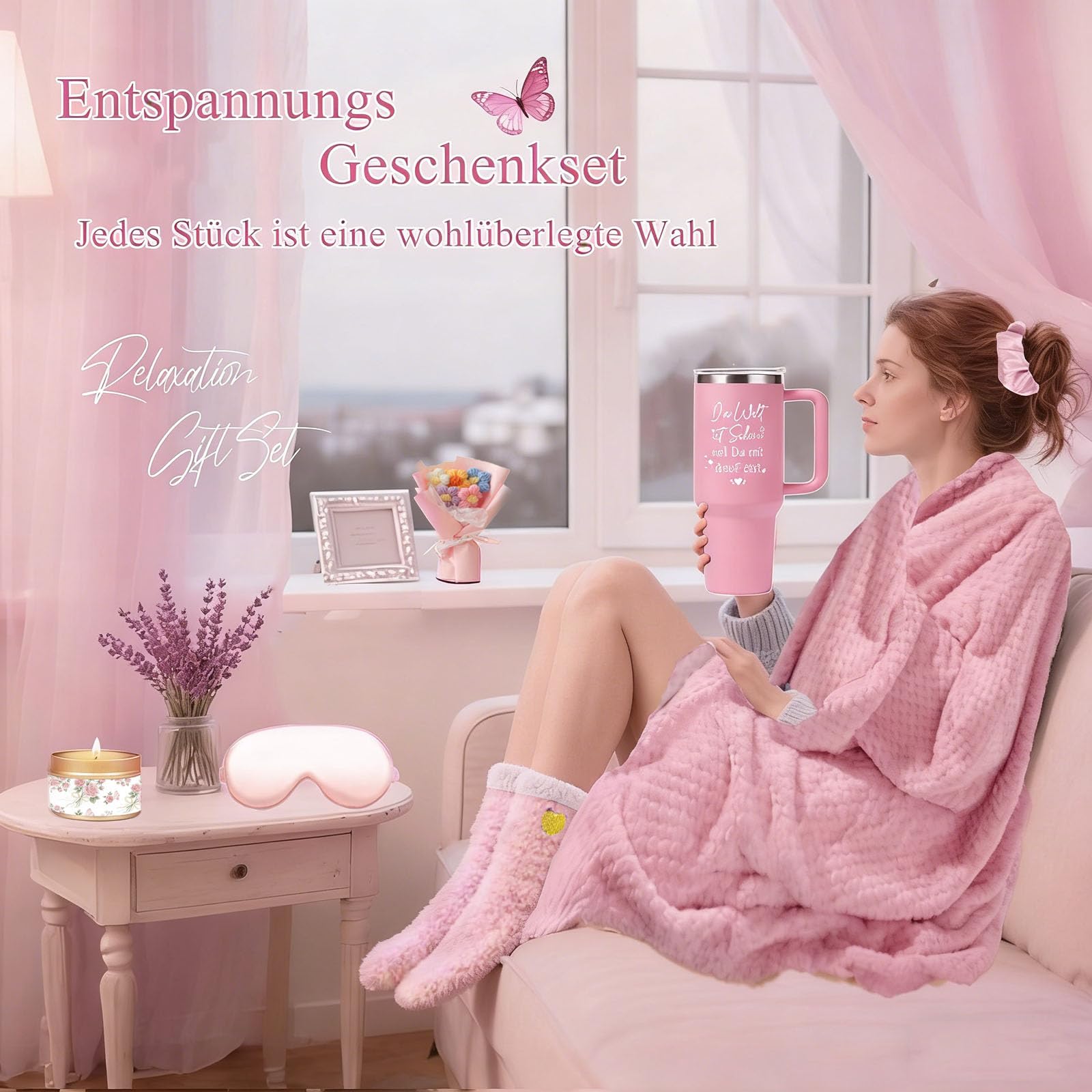 Geschenke für Frauen Geburtstagsgeschenkset Wellness 40 OZ Edelstahl Weinbecher Decke 13tlg Badegeschenkbox