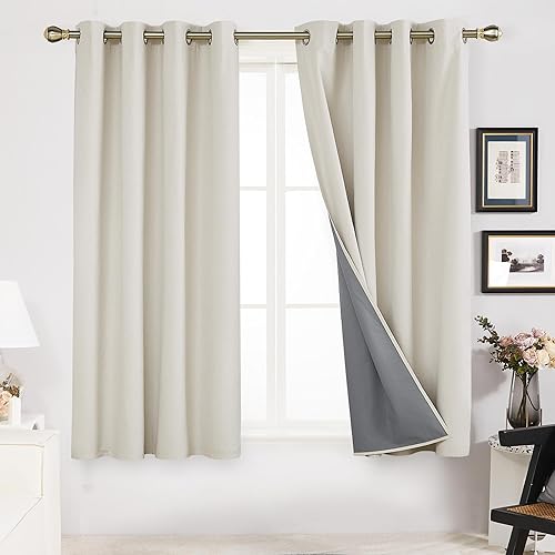 Deconovo - Cortinas opacas 100% de lino sintético con ojales, cortinas para dormitorio y 2 paneles