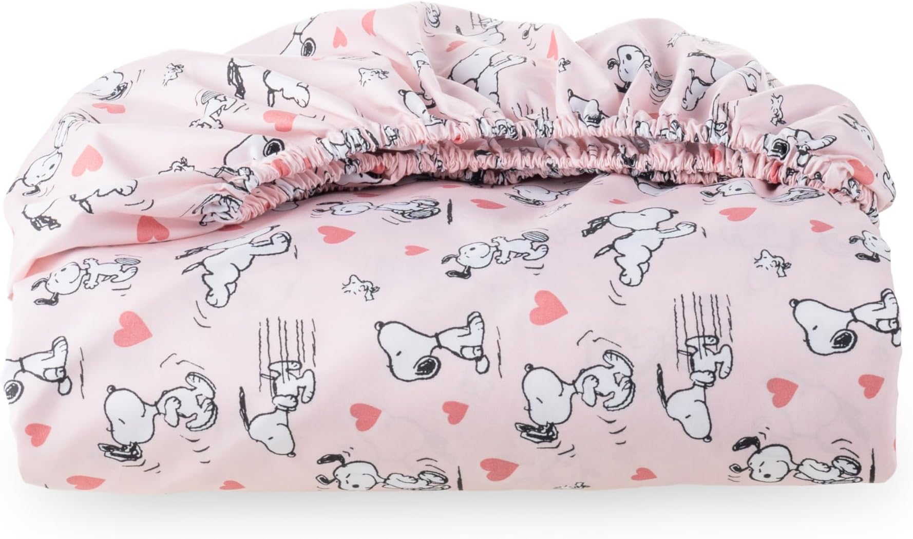 Peanuts® Kids Fitted Sheet Full Size, Cute Character Snoopy Microfiber Sheet with Deep Pocket, Soft and Breathable, Mini Peanuts Poses and Hearts Blush