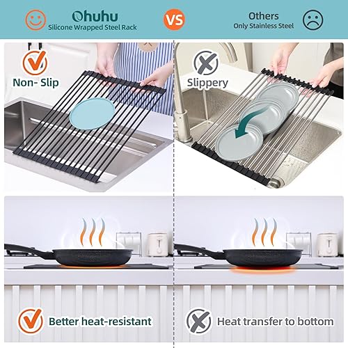 Vista 56 de Ohuhu Escurridor de platos sobre el fregadero, 17.6 pulgadas de ancho x 15.4 pulgadas de largo, organizador de fregadero de cocina, organizador