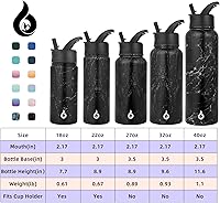 Vista 102 de BJPKPK - Botellas de agua aisladas con tapa de popote, botellas de agua de acero inoxidable de 40 onzas con 3 tapas, termo a prueba de fugas libre