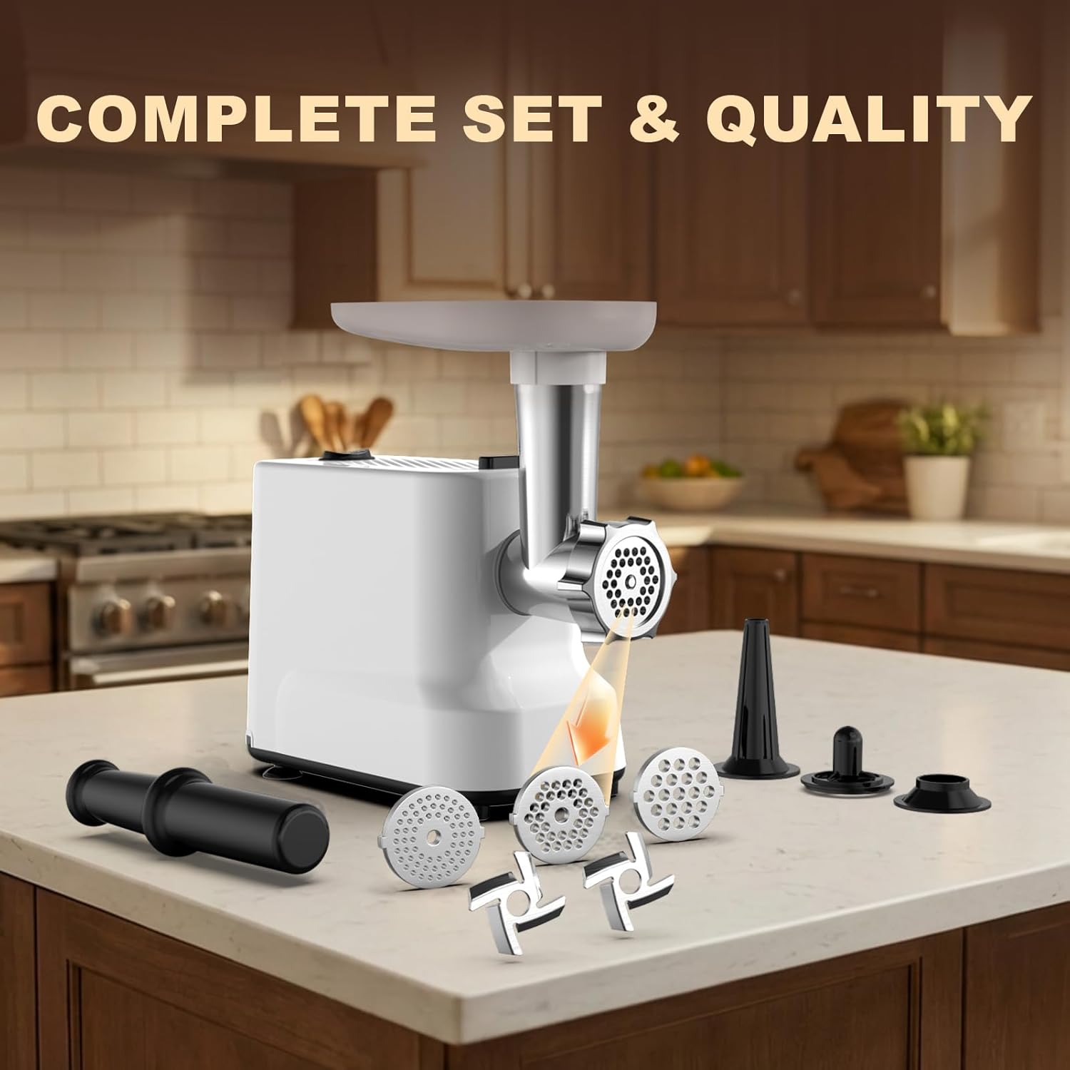 CHEFFANO Electric Meat Grinder, [2000W Max] Heavy Duty Meat Mincer with 2 Blades, 3 Plates, Sausage Tube & Kubbe Kit for Home Kitchen Use