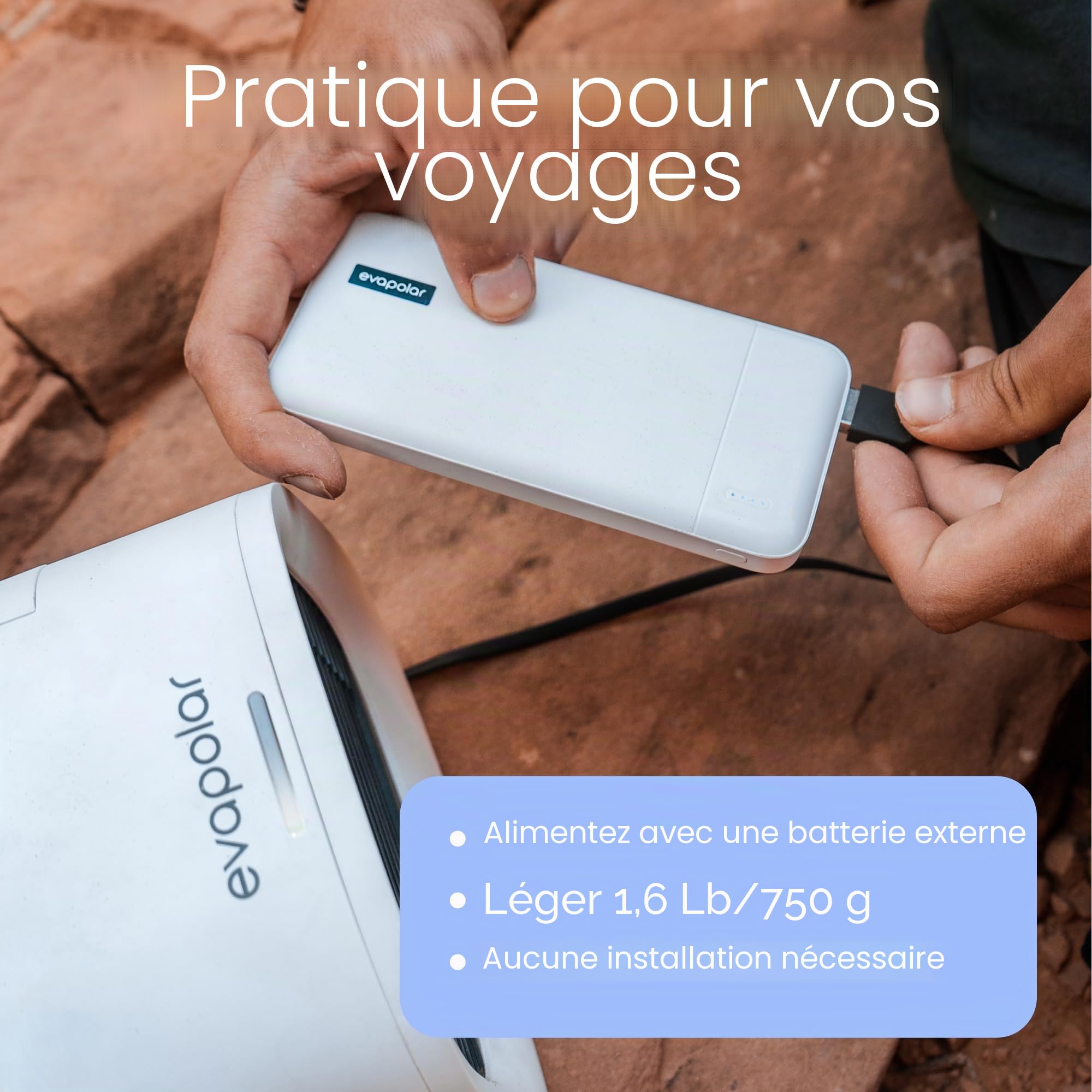 Evapolar evaCHILL Rafraichisseur d’Air Humidificateur Personnel à Évaporation - Ventilateur Portable Silencieux pour Maison, Bureau, Voyage - Connectique USB et Lumière LED Intégrée - Gris Small