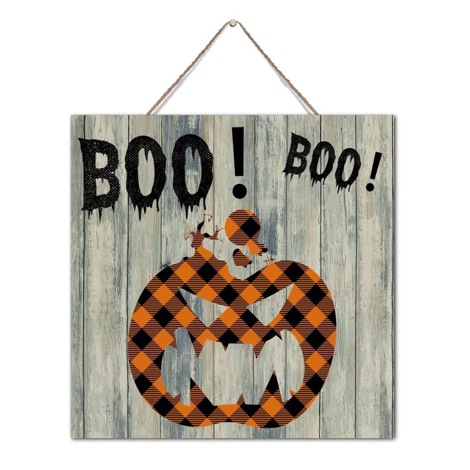 Plaque en bois d'Halloween pour embellir un mur vide : décoration rétro citrouille 30 cm
