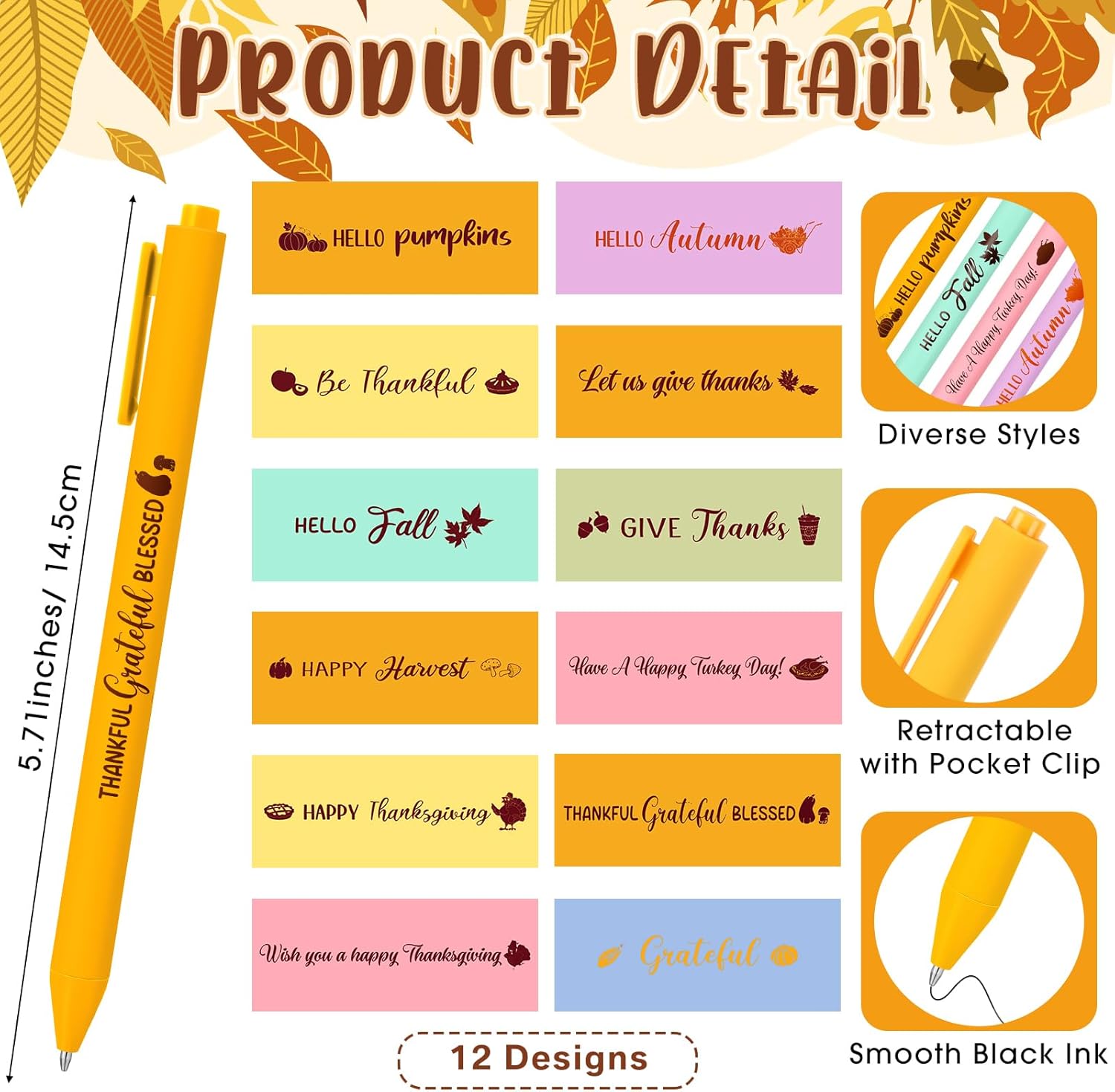 96 Pcs Thanksgiving Sticky Notes and Pens Set, 48 Thanksgiving Notepads 48 Fall Ballpoint Pens - Pumpkin Shape Note Pads Fall Party Favors for Coworkers Gifts School Classroom Office Supplies