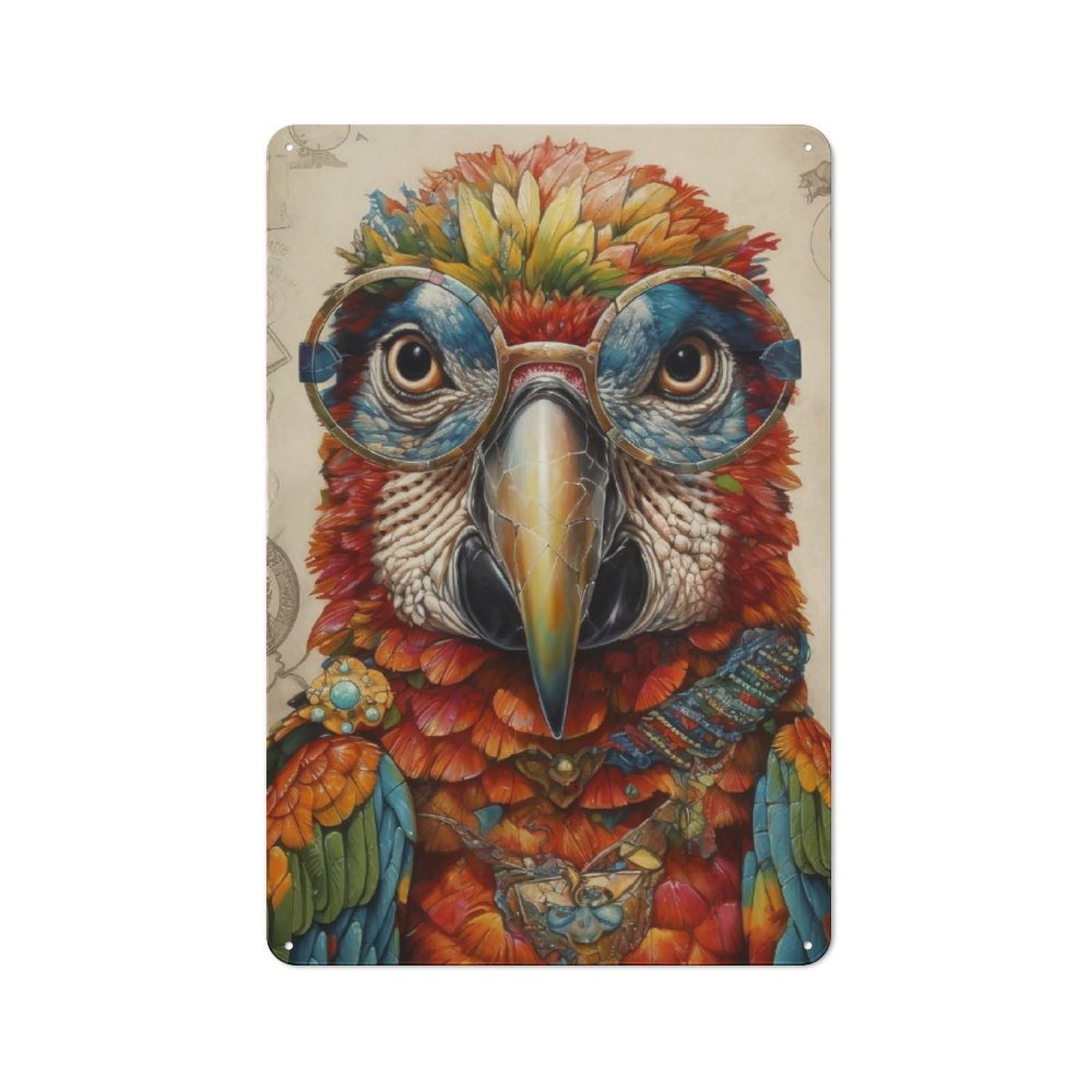 Junmoney Parrot With Glasses Rustic Metal Sign 30X20cm For Man Cave Or Games Room, For Vintage Wall Decor Fans, For Garage And Workshop Walls