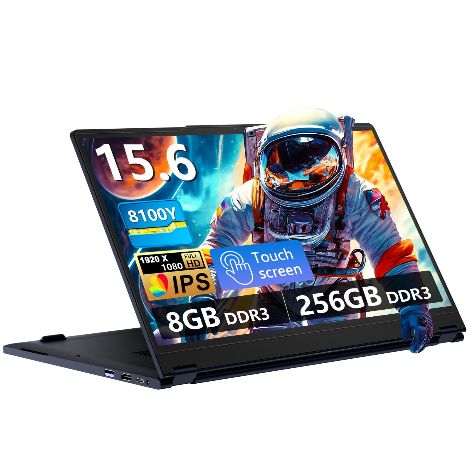 15,6 Pulgadas Ordenador Portátil 2 en 1,Core 8100Y procesador 8 GB RAM 256 GB SSD PC Portátil, Pantalla 1920*1080 Portátil, Tybe C, USB 3.0, Wi-Fi 5 y BT 5.0 ultradelgado y ligero Computadora Laptop