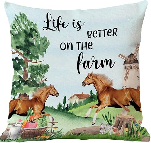 Miniatura 6 de WoGuangis Fundas de cojín Farm Life Animal Farm Fresh Horse Throw Pillow Life is Better on The Farm a cuadros almohada decoración del hogar almohada