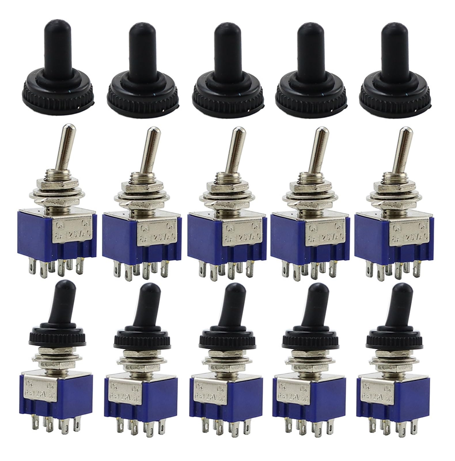 Interrupteur à Bascule MTS-202 DPDT 6A et Capuchon Étanche Mini Commutateur 5 Pcs