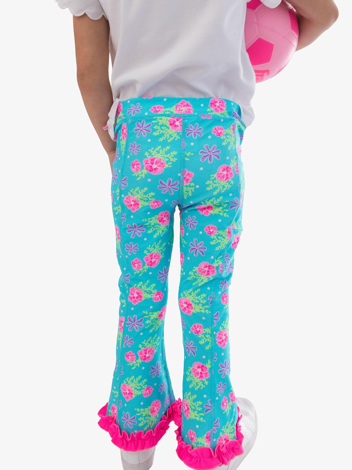 RuffleButts Girls UPF50+ Athletic Active Flared Ruffle Hem Pants